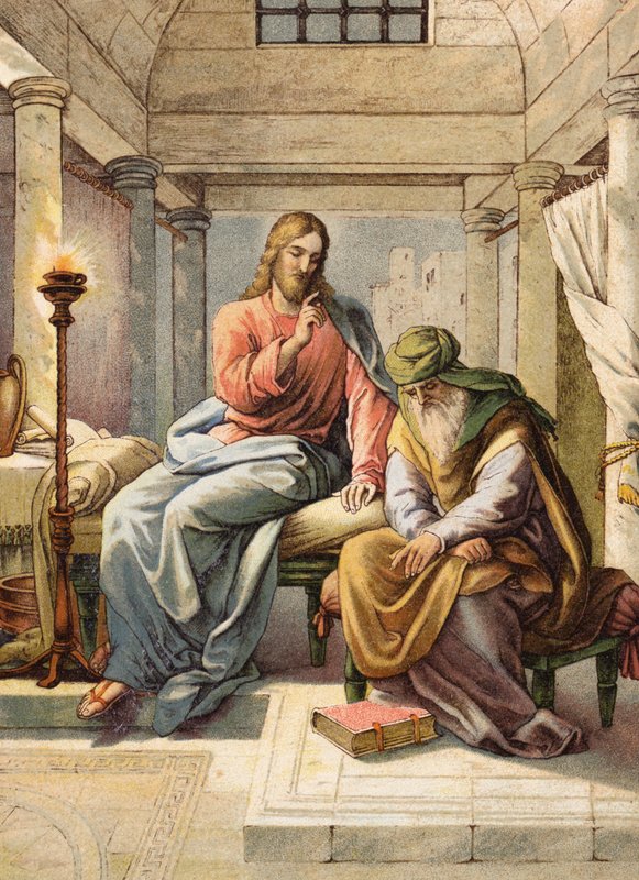 Jézus és Nikodémus (színes litográfia) alkotó: Julius (after) Schnorr von Carolsfeld