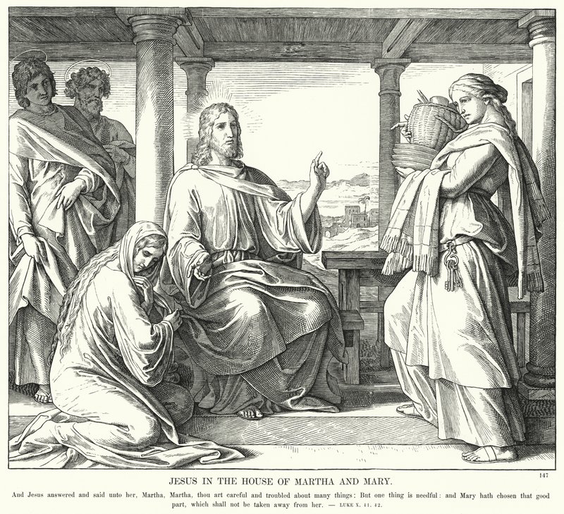 Jézus Márta és Mária házában (metszet) alkotó: Julius (after) Schnorr von Carolsfeld