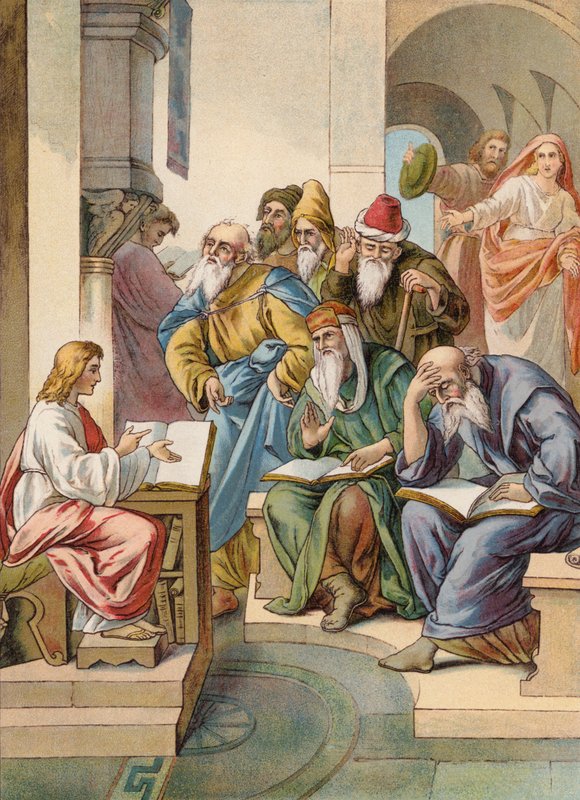 Jézus a vénekkel a templomban (színes litográfia) alkotó: Julius (after) Schnorr von Carolsfeld