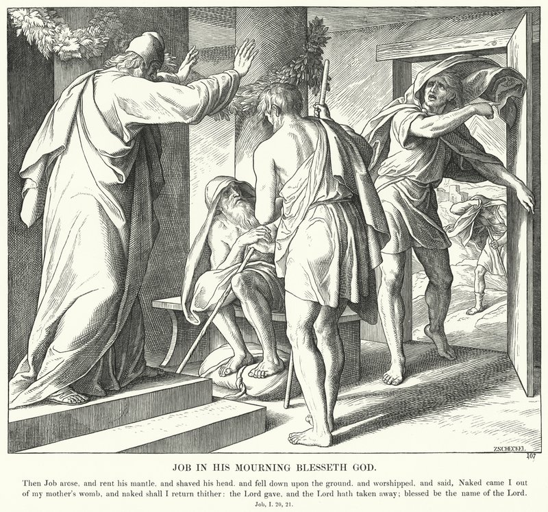 Jób gyászában, áldja Istent (metszet) alkotó: Julius (after) Schnorr von Carolsfeld