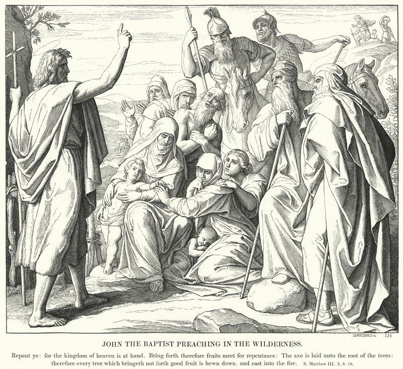 Keresztelő János prédikál a pusztában (metszet) alkotó: Julius (after) Schnorr von Carolsfeld