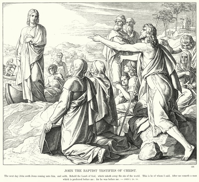 Keresztelő János bizonyságot tesz Krisztusról (metszet) alkotó: Julius (after) Schnorr von Carolsfeld