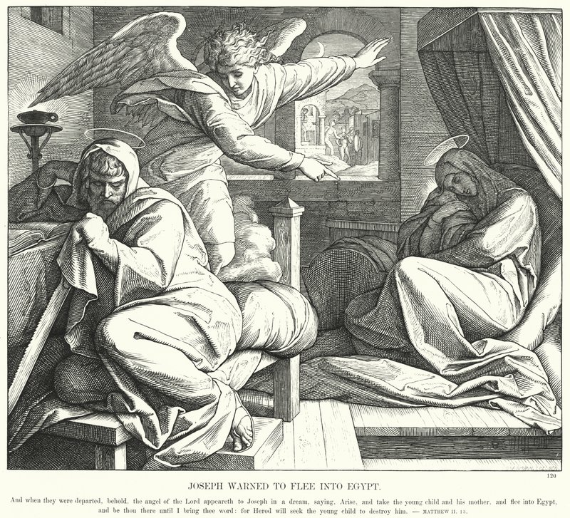 József figyelmeztette, hogy meneküljön Egyiptomba (metszet) alkotó: Julius (after) Schnorr von Carolsfeld