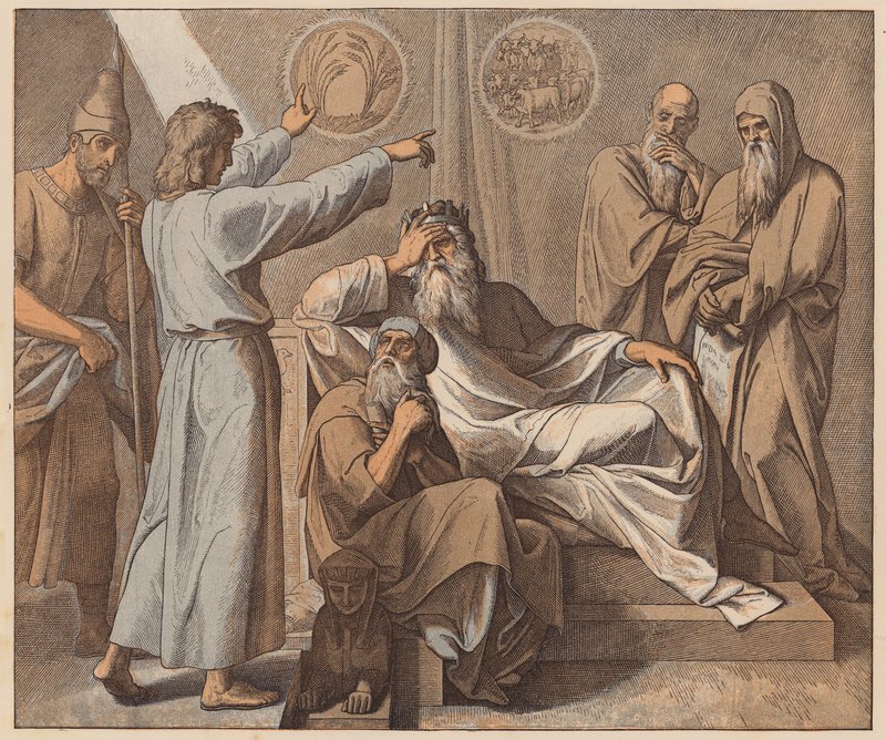 József a fáraó álmainak értelmezése, Genezis, XLI, 25 (színes metszet) alkotó: Julius (after) Schnorr von Carolsfeld