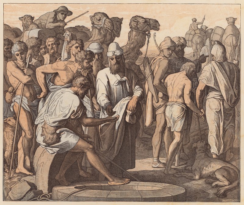 Józsefet eladták testvérei, Genezis, XXXVII, 28 (színes metszet) alkotó: Julius (after) Schnorr von Carolsfeld