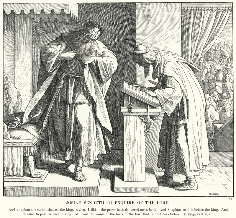 Josiah Sendeth, hogy érdeklődjön az Úrtól (metszet) alkotó: Julius (after) Schnorr von Carolsfeld