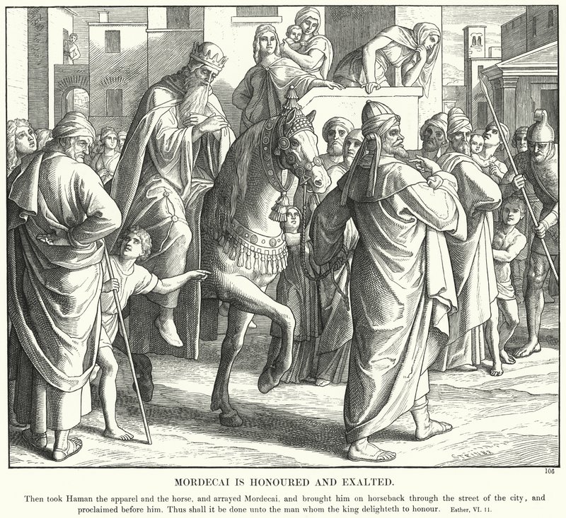 Márdokeust tisztelik és magasztalják (metszet) alkotó: Julius (after) Schnorr von Carolsfeld