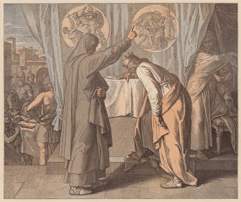 Nátán és Dávid, 2Sámuel, XII, 7 (színes metszet) alkotó: Julius (after) Schnorr von Carolsfeld