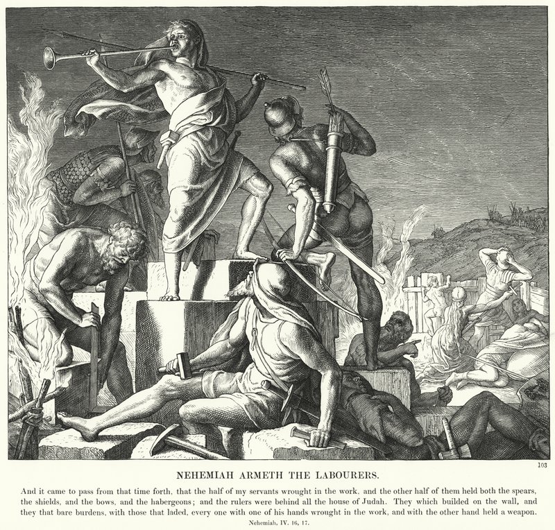 Nehémiás Armeth, a munkások (metszet) alkotó: Julius (after) Schnorr von Carolsfeld