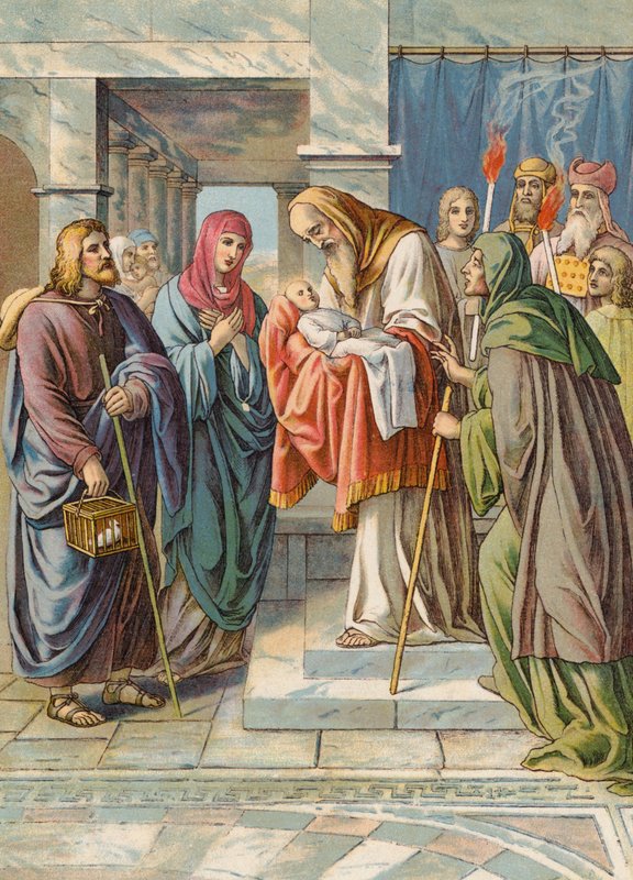 Jézus bemutatása a templomban (színes litográfia) alkotó: Julius (after) Schnorr von Carolsfeld