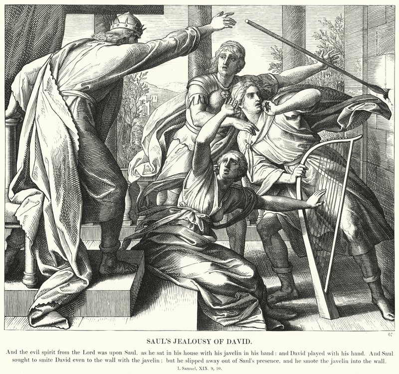Saul féltékenysége Dávidra (metszet) alkotó: Julius (after) Schnorr von Carolsfeld