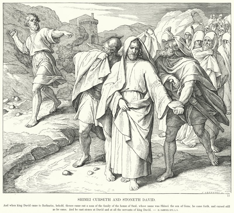 Shimei Curseth és Stoneth David (metszet) alkotó: Julius (after) Schnorr von Carolsfeld