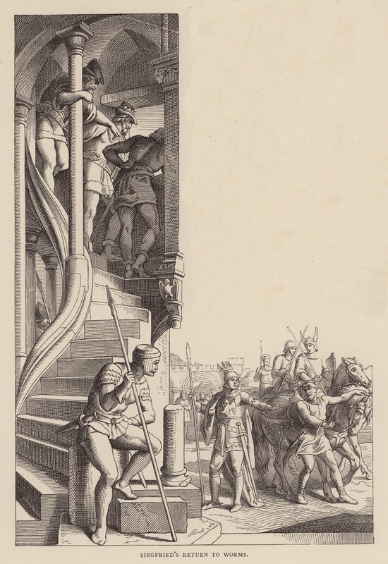 Siegfried visszatérése Wormsba (metszet) alkotó: Julius (after) Schnorr von Carolsfeld