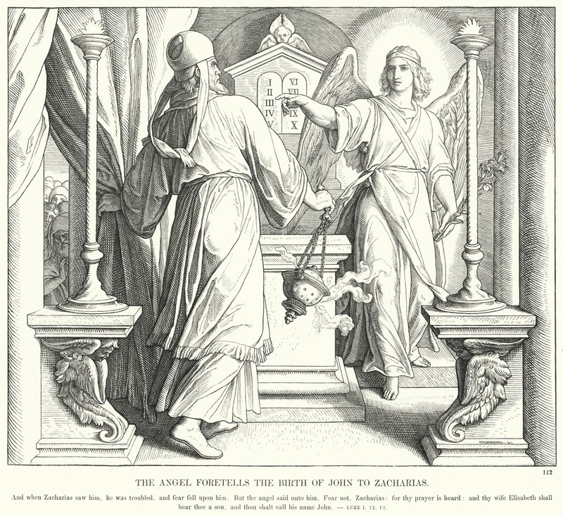 Az angyal megjövendöli Zakariásnak János születését (metszet) alkotó: Julius (after) Schnorr von Carolsfeld