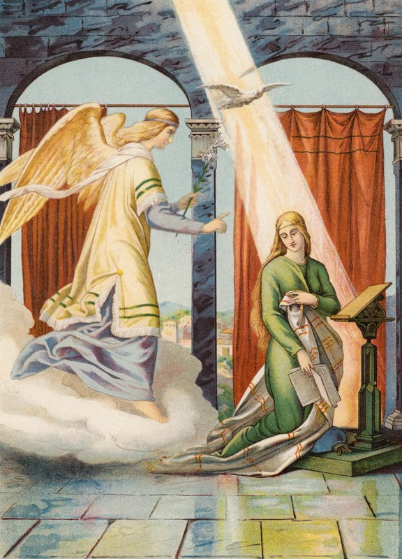 Az Annunciáció (színes litográfia) alkotó: Julius (after) Schnorr von Carolsfeld