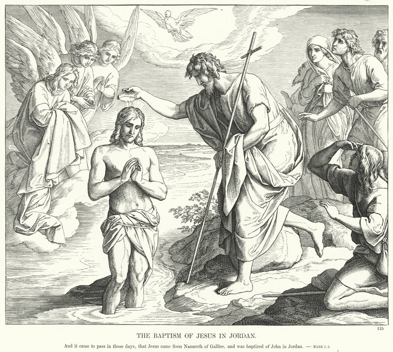 Jézus megkeresztelkedése Jordániában (metszet) alkotó: Julius (after) Schnorr von Carolsfeld