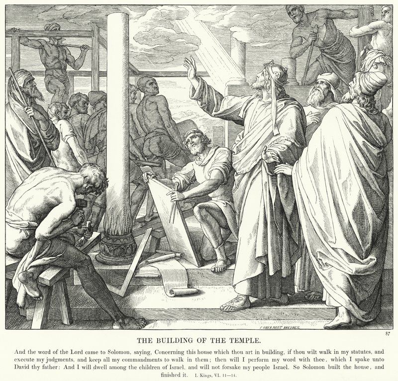 A templom építése (metszet) alkotó: Julius (after) Schnorr von Carolsfeld