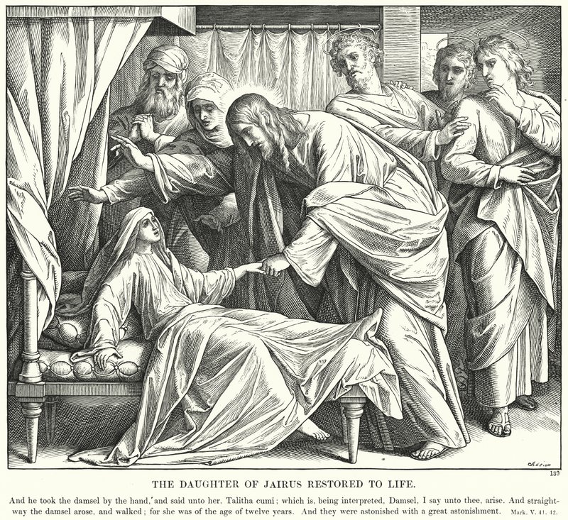 Jairus lánya életre kelt (metszet) alkotó: Julius (after) Schnorr von Carolsfeld