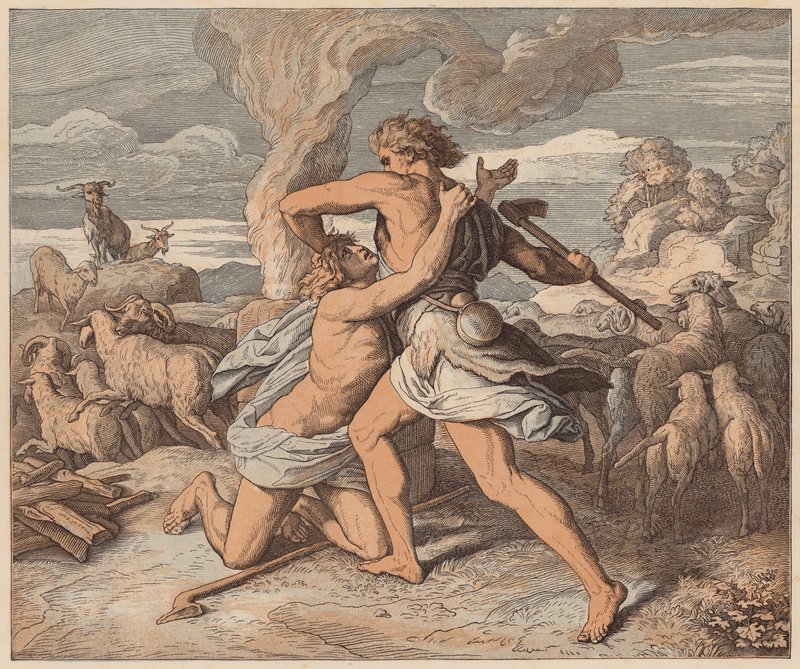 Ábel halála, Genezis, IV, 8 (színes metszet) alkotó: Julius (after) Schnorr von Carolsfeld