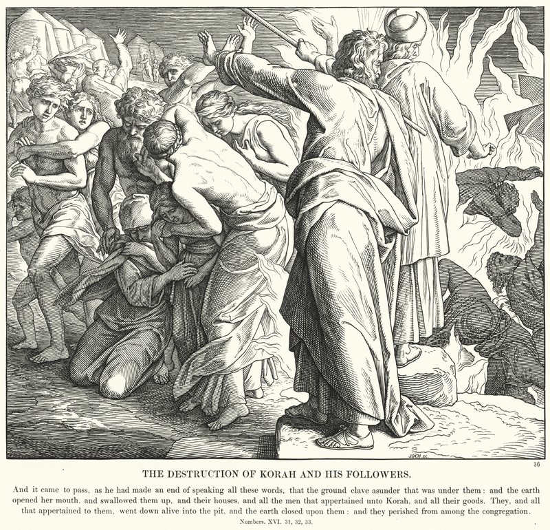 Korah és követői elpusztítása (metszet) alkotó: Julius (after) Schnorr von Carolsfeld