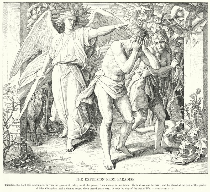 A Kiűzetés a Paradicsomból (metszet) alkotó: Julius (after) Schnorr von Carolsfeld