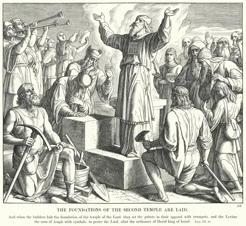 Lerakják a második templom alapjait (metszet) alkotó: Julius (after) Schnorr von Carolsfeld