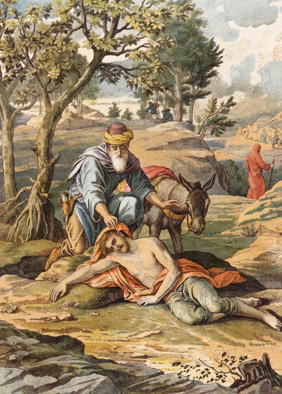 Az irgalmas szamaritánus (színes litográfia) alkotó: Julius (after) Schnorr von Carolsfeld