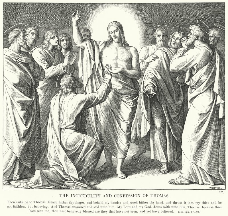 Tamás hitetlensége és vallomása (metszet) alkotó: Julius (after) Schnorr von Carolsfeld