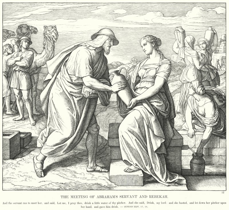 Ábrahám szolgája és Rebeka találkozása (metszet) alkotó: Julius (after) Schnorr von Carolsfeld