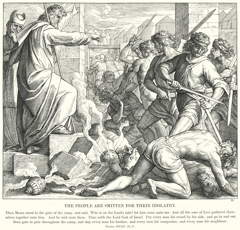 Az emberek le vannak nyűgözve bálványimádásuk miatt (metszet) alkotó: Julius (after) Schnorr von Carolsfeld