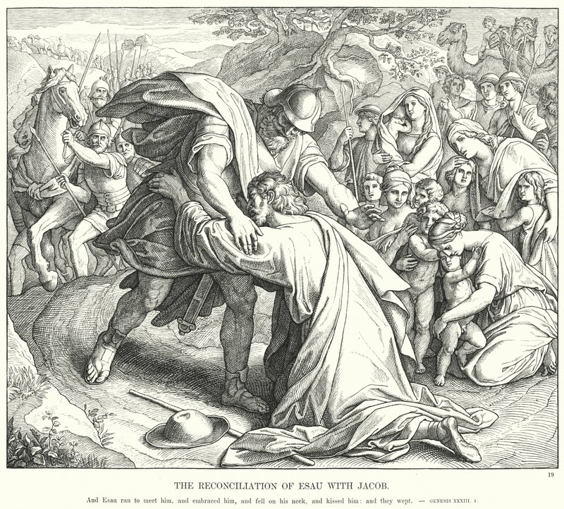 Ézsau kibékülése Jákobbal (metszet) alkotó: Julius (after) Schnorr von Carolsfeld