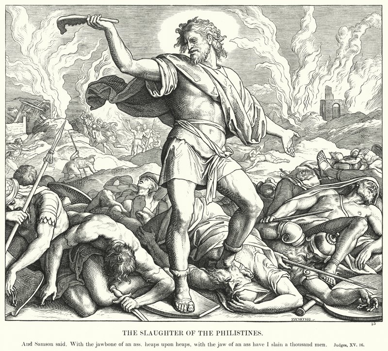 A filiszteusok lemészárlása (metszet) alkotó: Julius (after) Schnorr von Carolsfeld