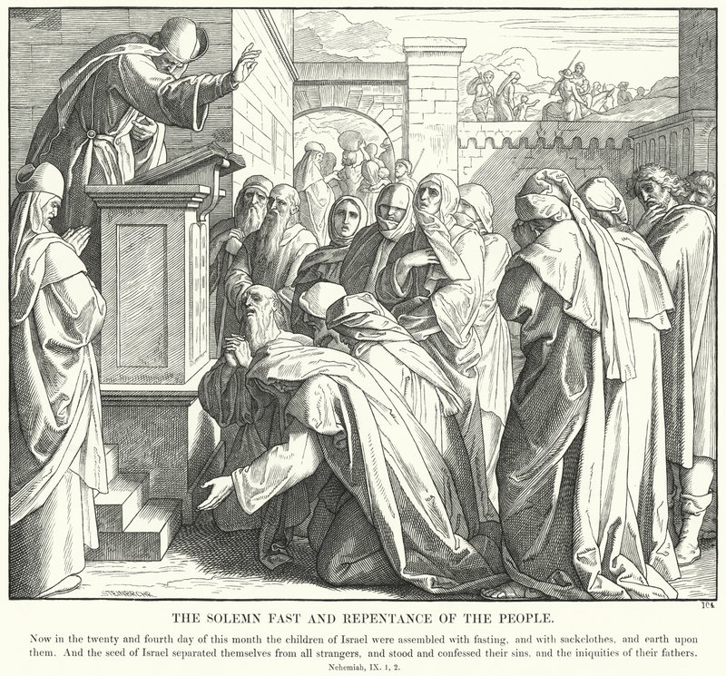 A nép ünnepélyes böjtje és bűnbánata (metszet) alkotó: Julius (after) Schnorr von Carolsfeld