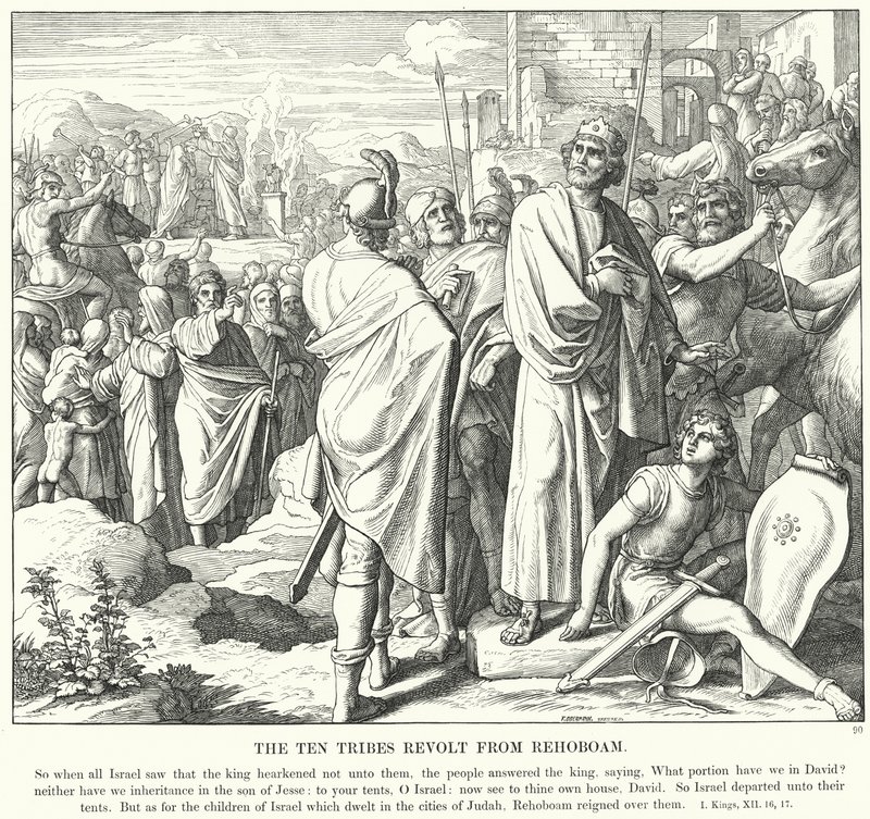 A tíz törzs fellázad Roboámtól (metszet) alkotó: Julius (after) Schnorr von Carolsfeld