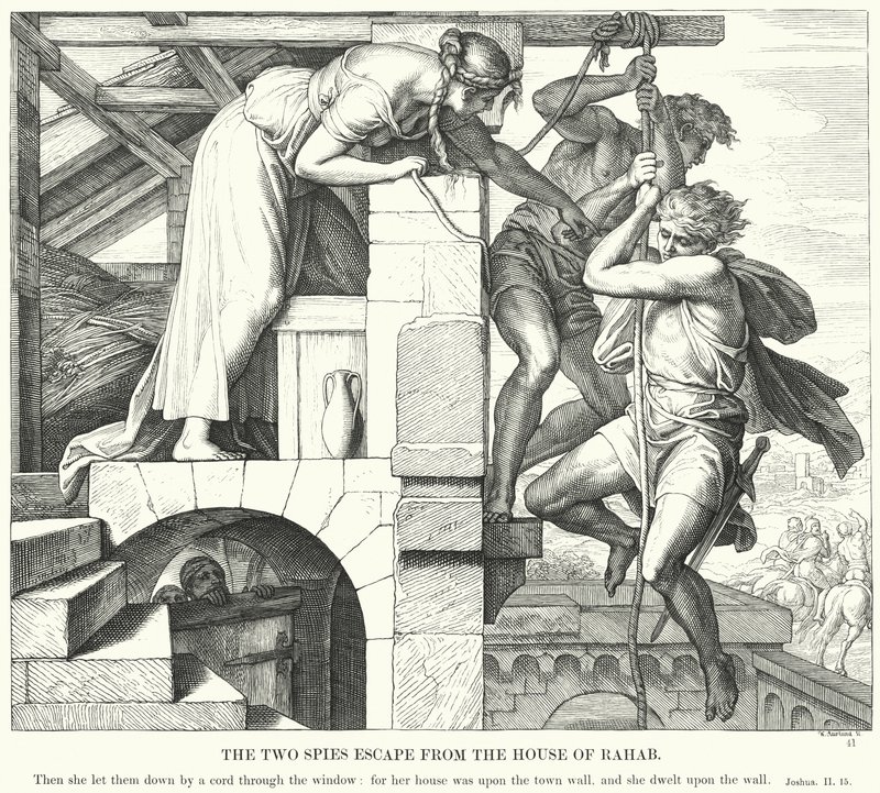 A két kém menekülése Ráháb házából (metszet) alkotó: Julius (after) Schnorr von Carolsfeld