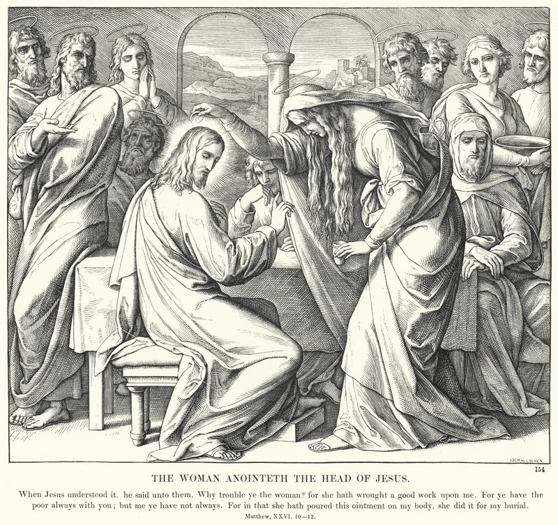 Az asszony felkeni Jézus fejét (metszet) alkotó: Julius (after) Schnorr von Carolsfeld