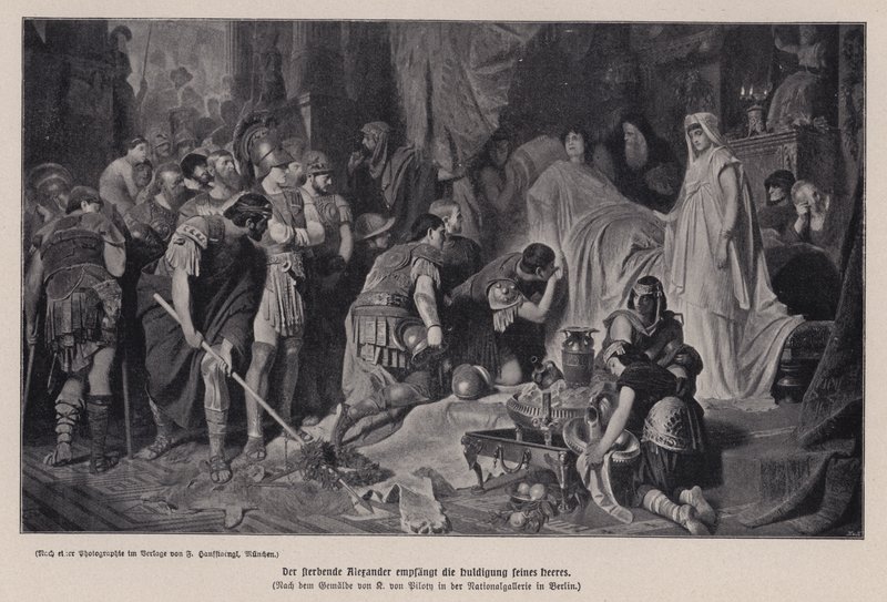 A haldokló Nagy Sándor serege előtt hódolt, Babilon, ie 323 (litho) alkotó: Karl Theodor von Piloty