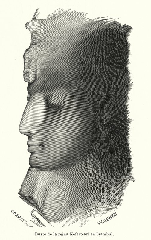 Az ókori egyiptomi királynő, Nefertari mellszobra, Nagy Ramszesz felesége, Abu Szimbel (litho) alkotó: Karl Wilhelm Gentz