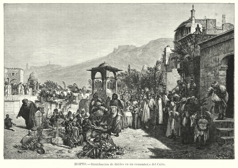 Dátumok elosztása temetőben, Kairó, Egyiptom (litho) alkotó: Karl Wilhelm Gentz