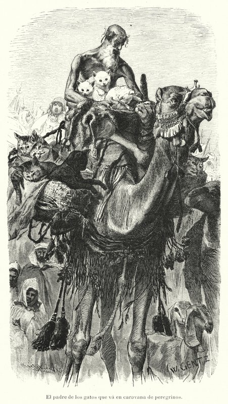 Zarándokkaravánnal utazó macskák őre (litho) alkotó: Karl Wilhelm Gentz