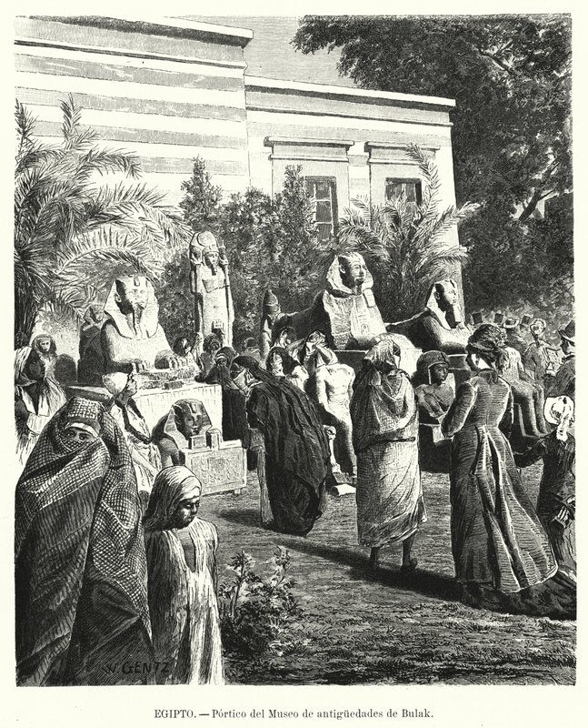 Az Egyiptomi Régiségek Múzeumának portikusa, Bulaq, Kairó, Egyiptom (litho) alkotó: Karl Wilhelm Gentz