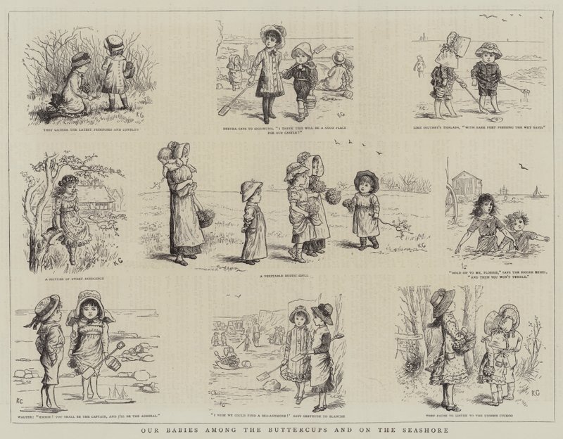 Kisbabáink a boglárkák között és a tengerparton alkotó: Kate Greenaway