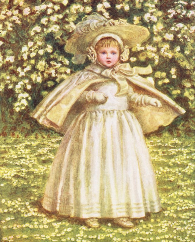 Egy baba fehérben (színes litográfia) alkotó: Kate (after) Greenaway