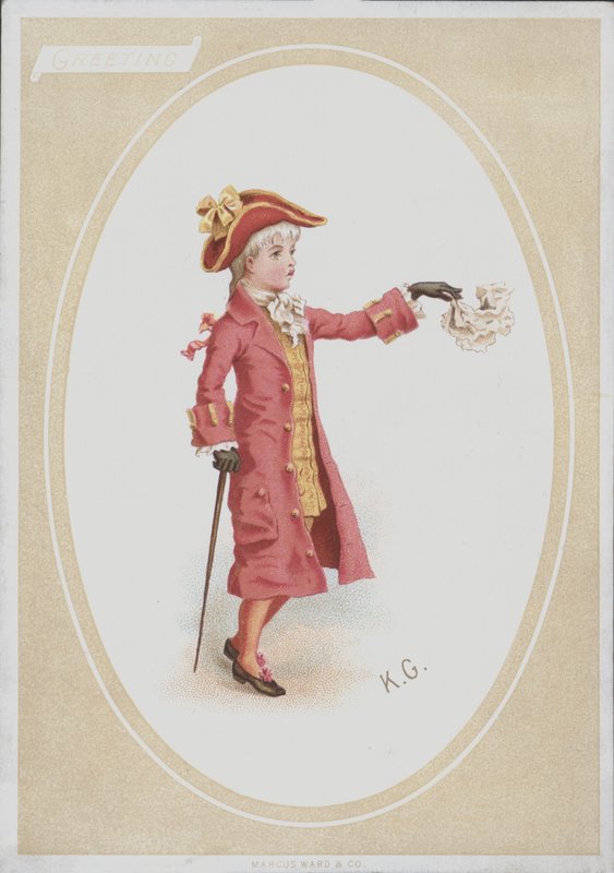 Fiú piros öltönyben, lengető zsebkendő (színes litó) alkotó: Kate (after) Greenaway