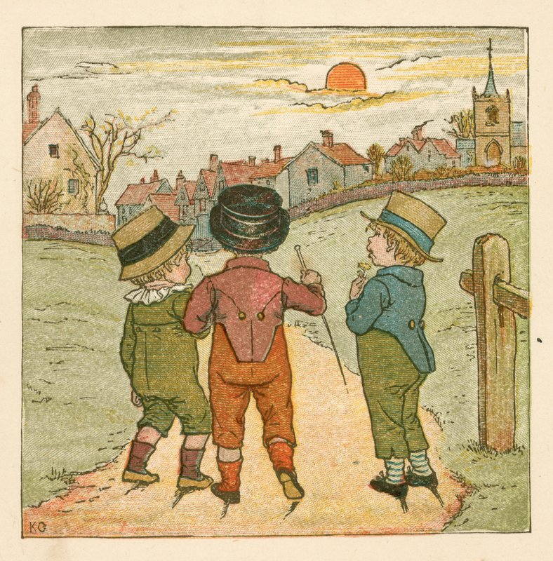 Fiúk sétálni (színes litó) alkotó: Kate (after) Greenaway