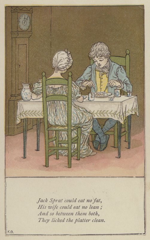 Jack Sprat nem tudott zsírt enni (színes litho) alkotó: Kate (after) Greenaway