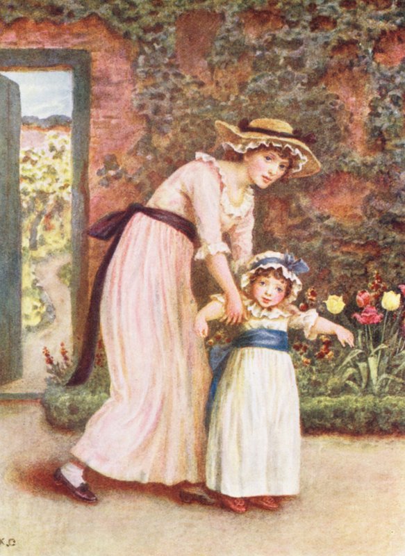 Két lány a kertben (színes litográfia) alkotó: Kate (after) Greenaway