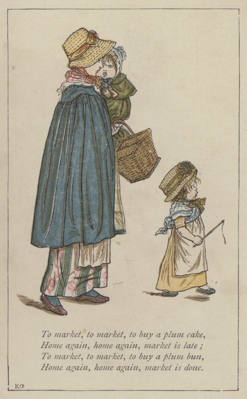 Piacra, piacra, szilvás süteményt venni alkotó: Kate Greenaway