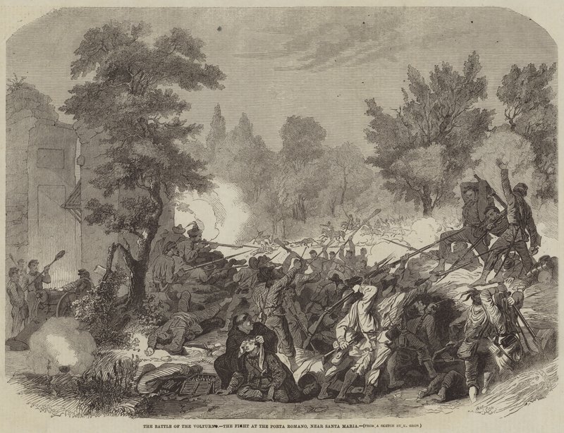 A Volturnói Csata, a Harc a Porta Romanónál, Santa Maria közelében alkotó: Konrad Grob