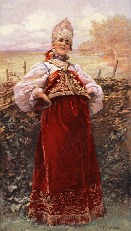 Orosz leány (színes litográfia) alkotó: Konstantin E Makovskij